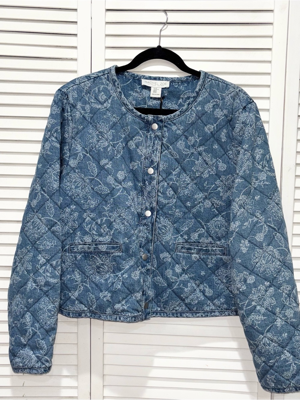 Rachel Zoe Denim Quilted Floral Jacket NWT
